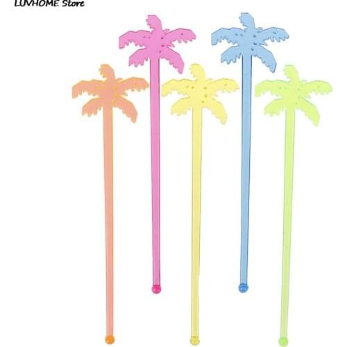 50pcs Coconut Tree Cocktail Swizzle Sticks Drink Stirrer Coffee Muddler Puddler Plastic Night-club Drink/wine Decor