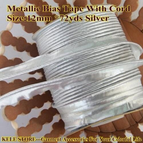 Free Shipping-Metallic Bias Tape with cord, Silver color ,bias Piping tape,size:12mm*72yds,1/2",DIY metallic piping bias tape