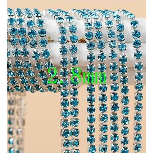 Free shipping SS10 2.8mm 5Yards glass rhinestones Silver plated claw chain, glossy crystal bridal