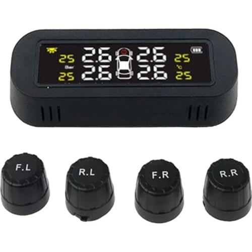Wireless USB Tire Safety Monitor Solar Power TPMS Tire Pressure Monitoring System with 4 External Sensors Temperature Checker