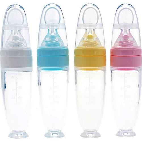 90ML Safe Newborn Baby Feeding Bottle Toddler Silicone Squeeze Feeding Spoon Milk Bottle Training Feeder Food Supplement Tools