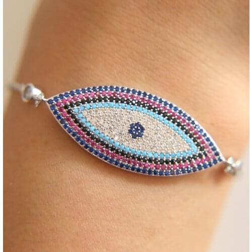 Full cz paved turkish evil eye luxury bohemia boho fashion jewelry chain eye bracelet