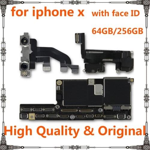 Clean icloud 100% Original Motherboard for iphone X 64GB 258GB Unlocked IOS system mainboard with / without face ID logic board