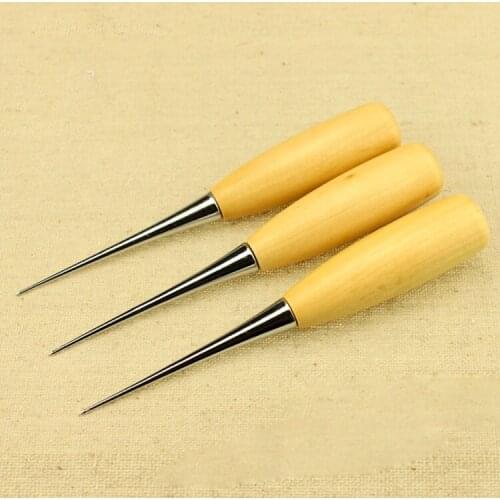 Wooden Handle Awl Leather Canvas Punching Clicker Stitching Sewing Repair Tool