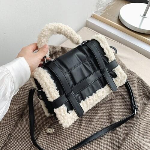 Elegant Female Plush Tote Bag 2020 New High Quality PU Leather Womens Designer Handbag Contrast Color Shoulder Messenger Bag