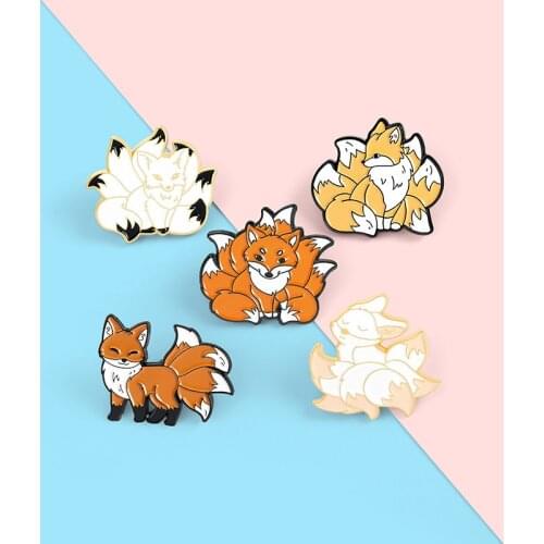 Cartoon Cute Animal Fox Nine Tailed Fox Enamel Brooch Sweet Alloy Pins Clothes Accessories Fashion Woman Jewelry Gift For Kid