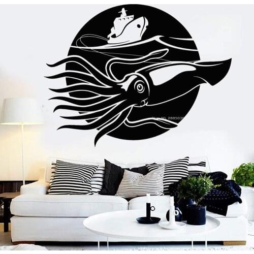Giant Squid Vinyl Wall Decal Kraken Sea Fishing Ship Marine Style Wall Stickers For Bedroom Home Decor Art Murals Animals LC1579