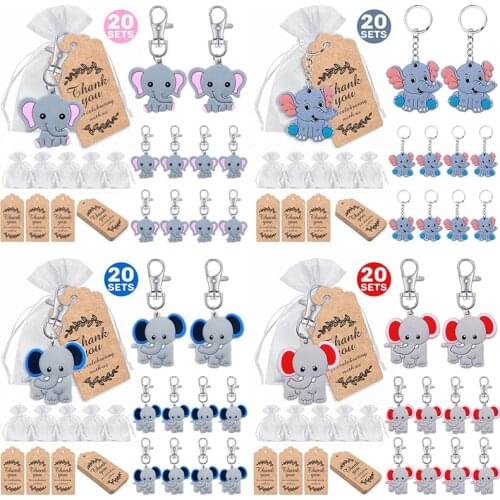 A group of 20 babies welcome the party to give back gifts, various colors of baby elephant keychain + transparent hard sandbag