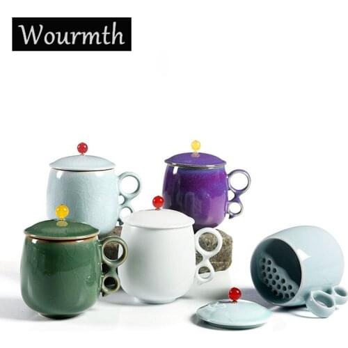 Chinese The Ru Kiln Tea Cup 330ml Ceramic Office Tea Mug With Filter Teacups of Tea Ceremony Creative Water Cup Porcelain Gift