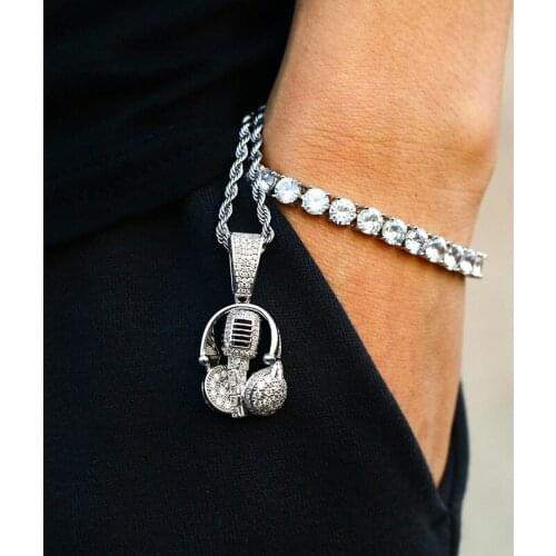 Fashion Headphones Microphone Shape Hip Hop Pendant AAA Cubic Zirconia Iced Out Necklace Men Hip Hop Jewelry