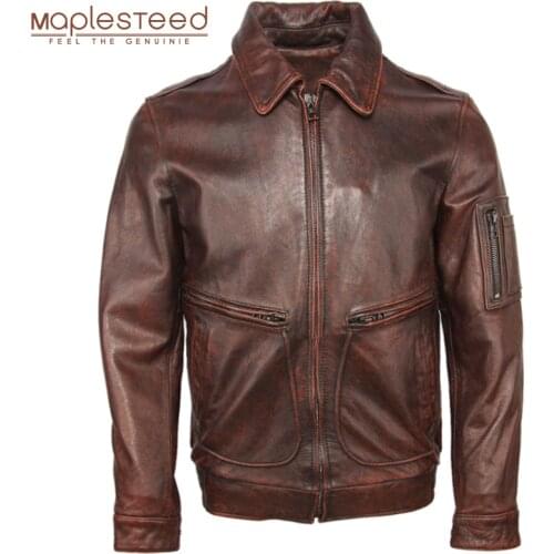 Vintage Distressed Men Leather Jacket Thick 100% Cowhide Air Force Flight Jacket Aviator Leather Coat Winter Clothing M107