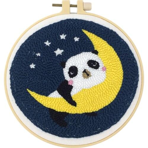 DIY Punch Needle Embroidery Starter Kits Punch Needle Tool Threader Fabric Embroidery Hoop Yarn Rug Punch Needle (Animal)