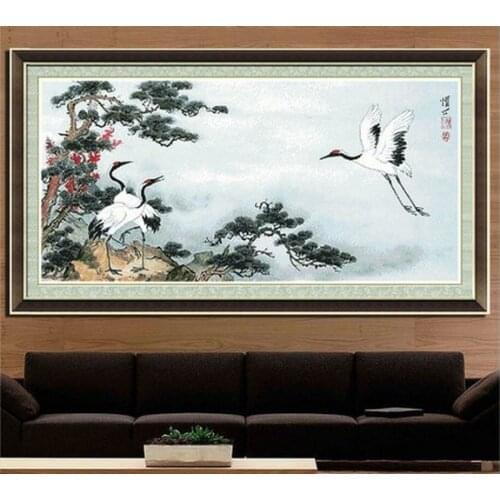 Embroidery Package Hot Sell Best Quality Cross Stitch Kits Pine Tree and Crane Animal Free Shipping