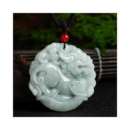 Natural Burmese jadeite light green lucky beast pendant, exquisite jewelry, best gift for men and women