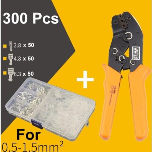 300 Pcs 2.8/4.8/6.3mm Brass Crimp Terminal+Wiring pliers Female Spade Connector Electrical Wire Connector Plug Auto Accessorie