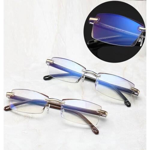 Frameless Square Reading Glasses for Men Womens Anti Blue Light Computer Eyeglasses Far Sight Presbyopia Reader Glasses