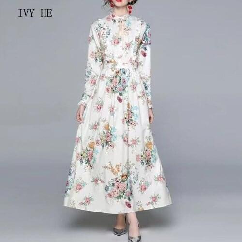 IVY HE High Quality Autumn Dress Woman Clothing Fungus Edge Printing Light Luxury Long Dress Traf ZAfu Party Vintage Dresses