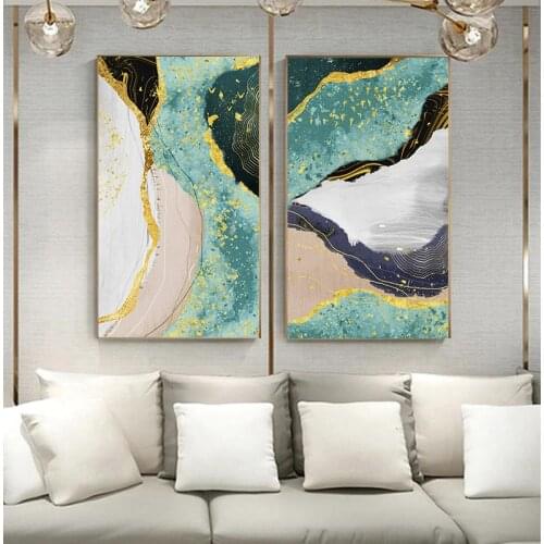 Golden Wavy Lines Poster Golden Green And Gray Marble Wall Art Canvas Painting Contemporary Print Interior Home Decoration