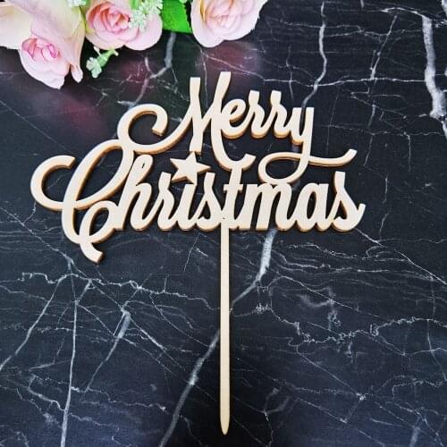 Merry Christmas Cake Topper New Year Xmas Party Ornaments Wood Christmas Decorations Dessert Acrylic Cake Decor Supplies