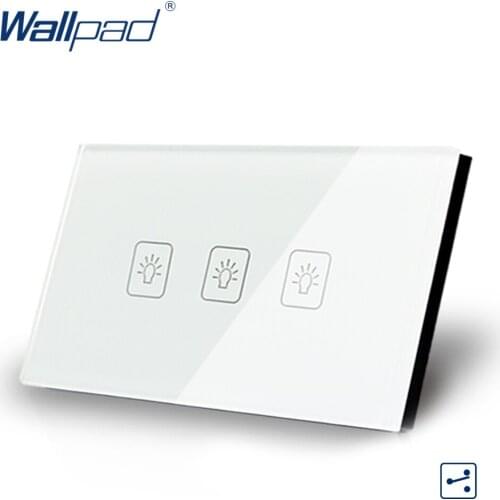 3 Gang 2 Way US/AU Standard Wallpad Touch Switch Touch Screen Light Switch White Crystal Glass Panel Free Shipping