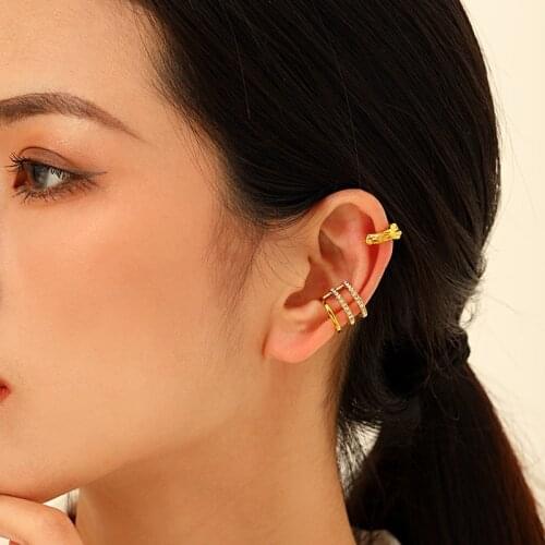Fashion Hip Hop Rock No Piercing Earclip For Women Punk Girl Geometric Metal Zircon Earrings Ear Bone Clip Jewelry Accessories