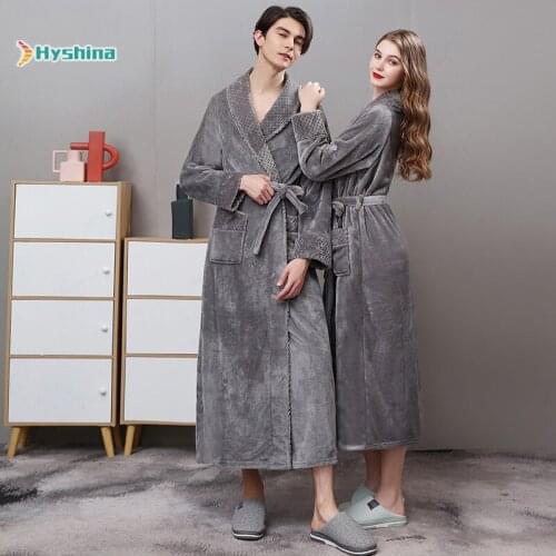 Plus Size Loose Flannel Pajamas Couples Nightgown Men and Womens Coral Velvet Bathrobe Autumn and Winter
