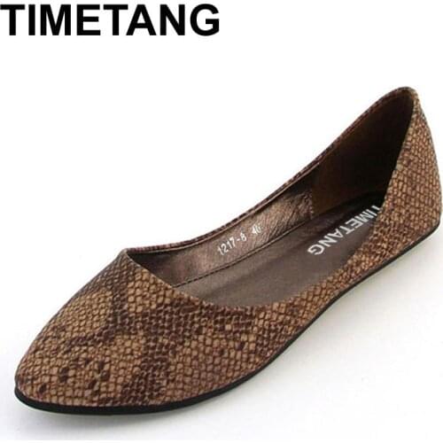 TIMETANG Ballets flats women shoes Japanned leather embossed serpentine pattern flat boat shoes flats ladle shoes plus size 41