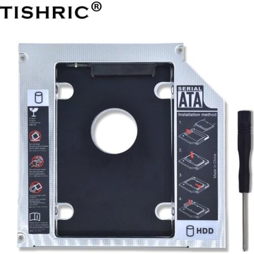 TISHRIC Universal Aluminum 2nd HDD Caddy 12.7mm SATA 3.0 2.5" for Notebook 12.7mm ODD DVD-ROM Optibay Case SSD Box Enclosure