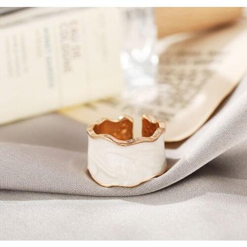 Vintage Geometric Wave Enamel Drip Glaze Rings For Women Korean Handmade Purple Open Ring Jewelry Travel Gifts