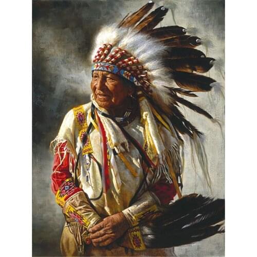 Wolf Indian Woman Printed Water-Soluble Canvas 11CT Cross Stitch DIY Embroidery Set DMC Threads Needlework Hobby Wholesale