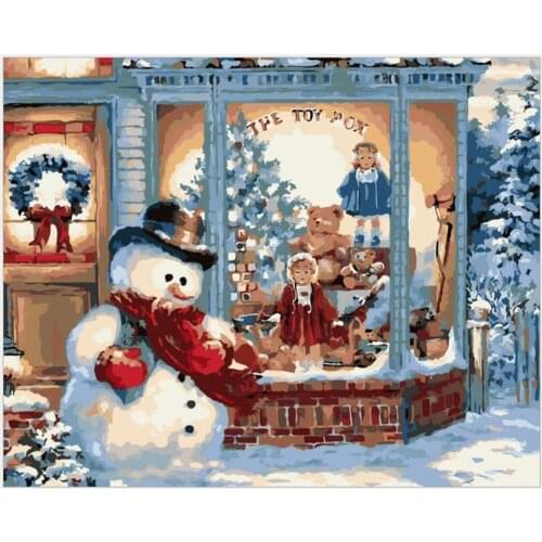 Yunxi art, painting by numbers, paint by number, wall decor, hand painted, canvas painting, Market door Snowman, pictures RS257