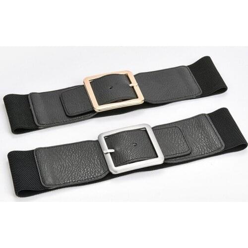Women Belts Black Leather Luxury Brand Square Buckle Wide Waist Strap For Dress Party Casual Ladies Female Elastic Waistband