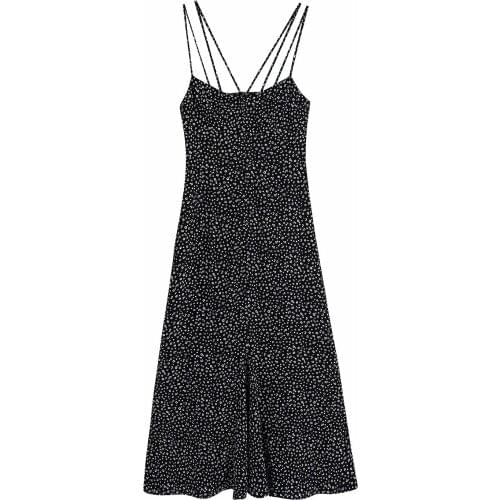 Summer Dress Spaghetti Strap Print Hollow Out Cut Out Sexy Dress Summer Camisole A Line Vestidos Mujer 2021 New