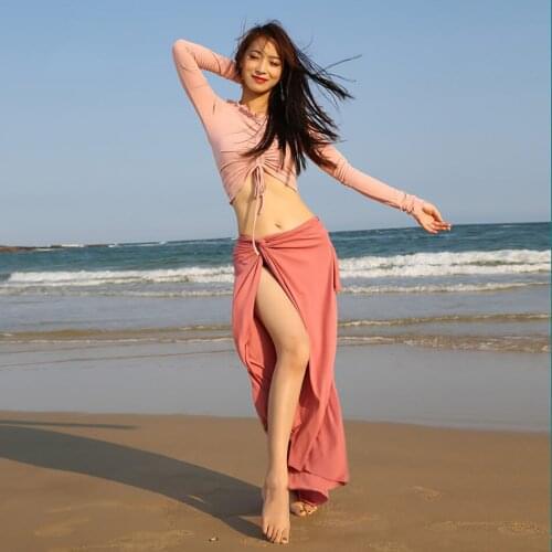 2021 New S252+Q3106 Belly Dance Dress Women Wrinkle Tops Long Skirt Latin Dance Dress Performance Modern Dancing Dress