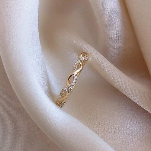 USTAR New Bling Crystal Twist shape adjustable Rings for women Shiny Gold Rings Female jewelry Accessories gifts