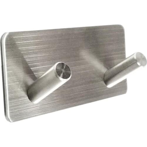 1pc Brushed Stainless Steel Double Strong Adhesive Wall Hook Stable Thicken Seamless Wall Hanger Stick Hook for Kitchen Bathroom