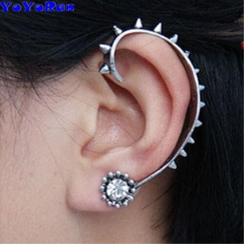 YOYORan 1pc vintage sun rivet stud earring ear cuff for woman man Punk Gothic nail ear hang hook earring jewelry gift