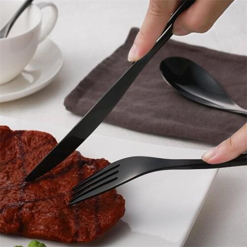 24pcs Stainless Steel Steak Knives Fork Spoon Black Cutlery Christmas Dinnerware Wedding Tableware Restaurant Dinner set Kitchen