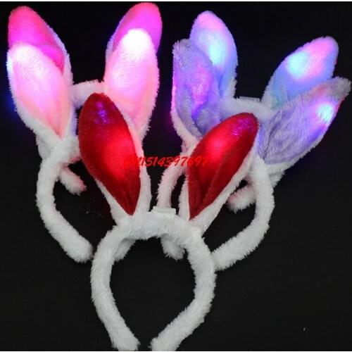 600pcs LED Light Luminous Rabbit Ears Flashing Bunny Ears Headdress Head Hair Band Hoop Toy Kid Birthday Party Supplies FF071202