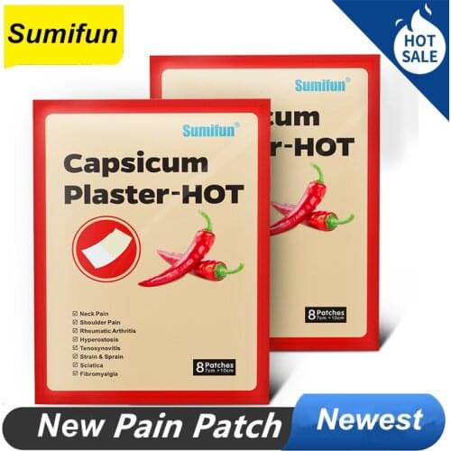 64 Pcs / 8 Bags Health Care Pain Patch Chinese Medical Hot Capsicum Plaster for Joints Pain Relieving Porous Chilli Patch