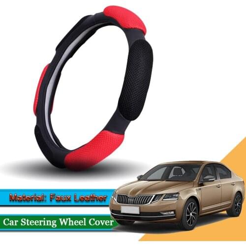 Car Styling Leather Car Steering Wheel Cover Car Steering-wheel Hubs Interior Automobile Accessories For Skoda Octavia 2014-2020