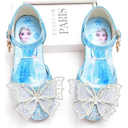 Disney Children Party Sandals Frozen Girls High Heels Pearl Kids Glitter Shoes Princess Wedding Shoes Girls Elsa sandal