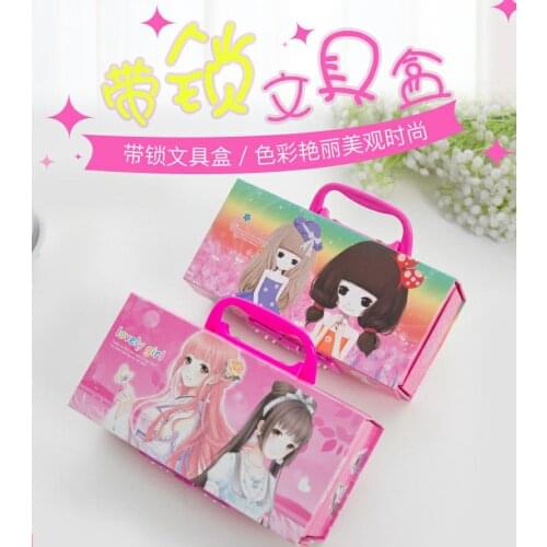 Children cartoon Multifunction High capacity Three layers pencil box with lock free shipping
