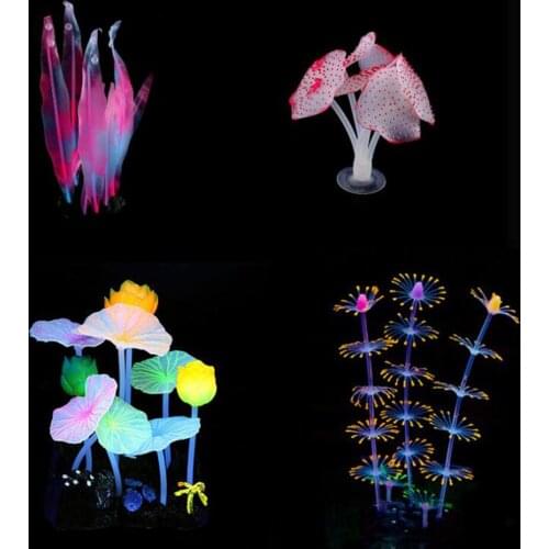 Fluorescent Artificial Coral Reef Glowing Lotus Leaf Mushroom luminous Stones Aquariums Fish Tank luminous Decor Accessories