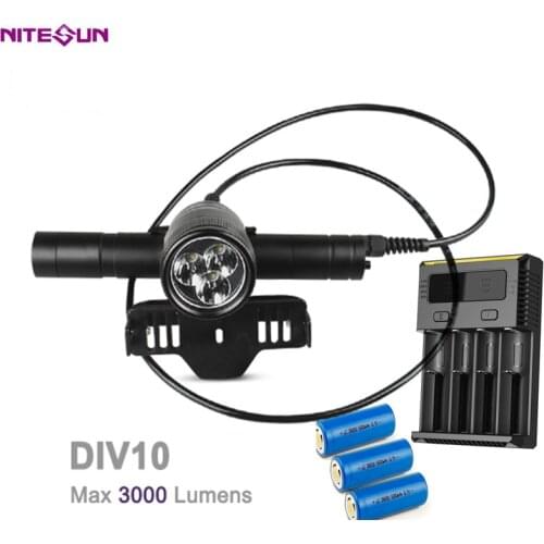 NITESUN DIV10 Scuba Diving Flashlight 3* CREE XM-L2 U4 LEDs max 3000LM underwater 200 meter waterproof Dive spotlight batteries