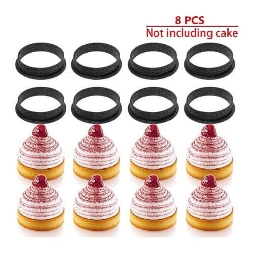 8pcs Round Shape Cake Mold Mousse Circle Cutter Decorating Tool French Dessert DIY Perforated Ring Non Stick Bakeware Tart