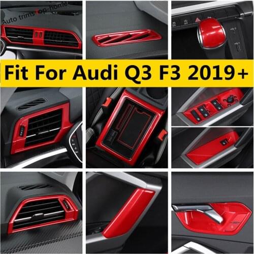 Red Accessories For Audi Q3 F3 2019 - 2021 Window Lift Dashboard Air AC Vent Gear Shift Armrest Storage Box Cover Trim Interior