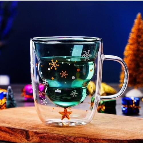 Creative Christmas Mug Glass Christmas Tree Star Cup High Temperature Double Water Cup Party Xmas Gifts Foldable Travel Mug