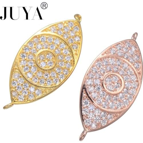 Jewelry making supplies high quality copper metal micro pave zircon rhinestone evil eye connector charms pendants DIY jewelry