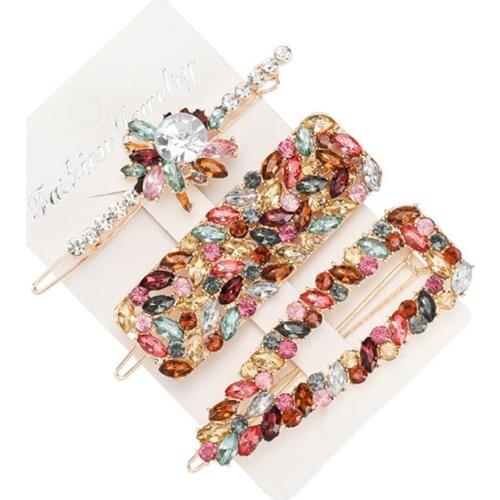 3 Pcs/set Fashion Retro Women Hairpin Set Alloy Rhinestone Fancy Color Hair Clip C1FE